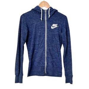 Y2K Nike Logo Lightweight Hoodie Heathered Blue Full Zip Drawstring Size Small